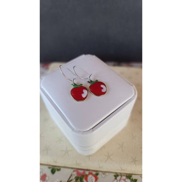 Enamel Apple Dangling Earrings - Picture 6 of 10